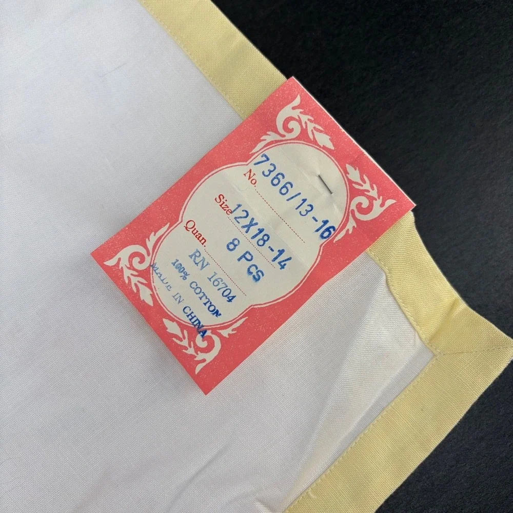 Vintage Handmade Placemat Napkin Set 8pc Floral Embroidered White‎ Yellow Cotton